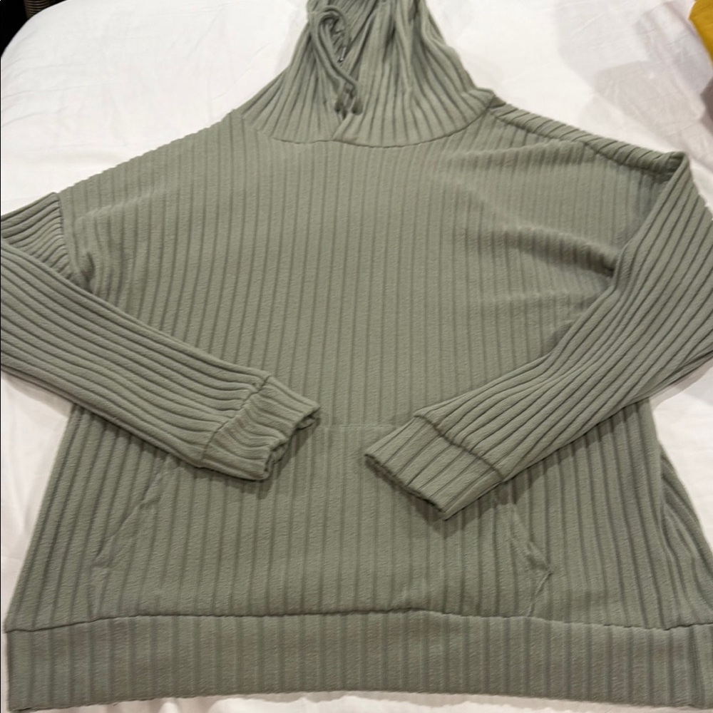 Women's Ribbed Sweater Hoodie - Sage Green